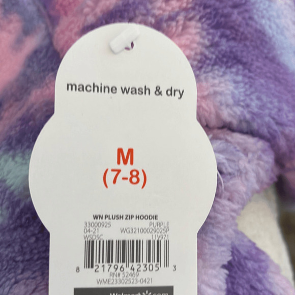 Wonder Nation Kids Girls Plush Tie Dye Full Zip Hoodie Purple White Medium NWT - Picture 5 of 6
